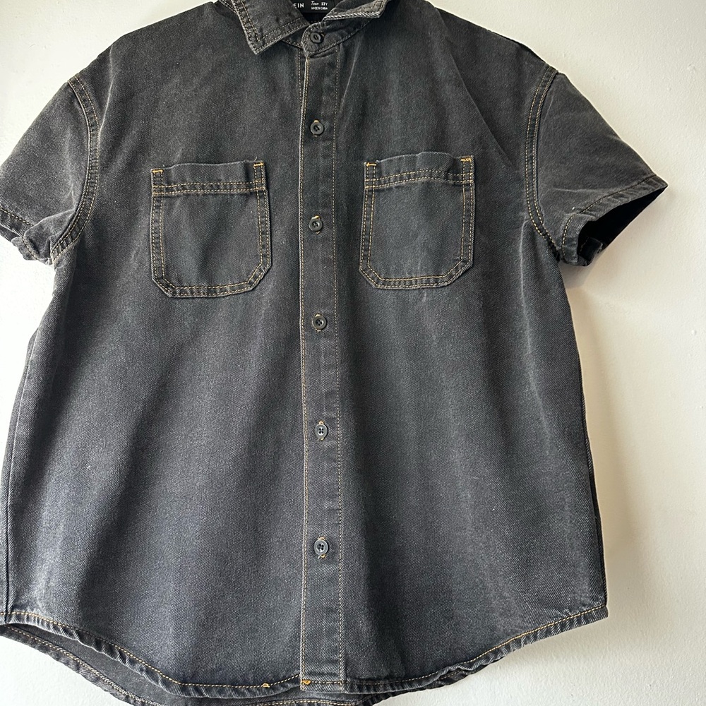 SHEIN Black Denim Short Sleeve Blouse